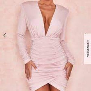 House of CB 'Gigiana' Blush Plunge Neck Dress